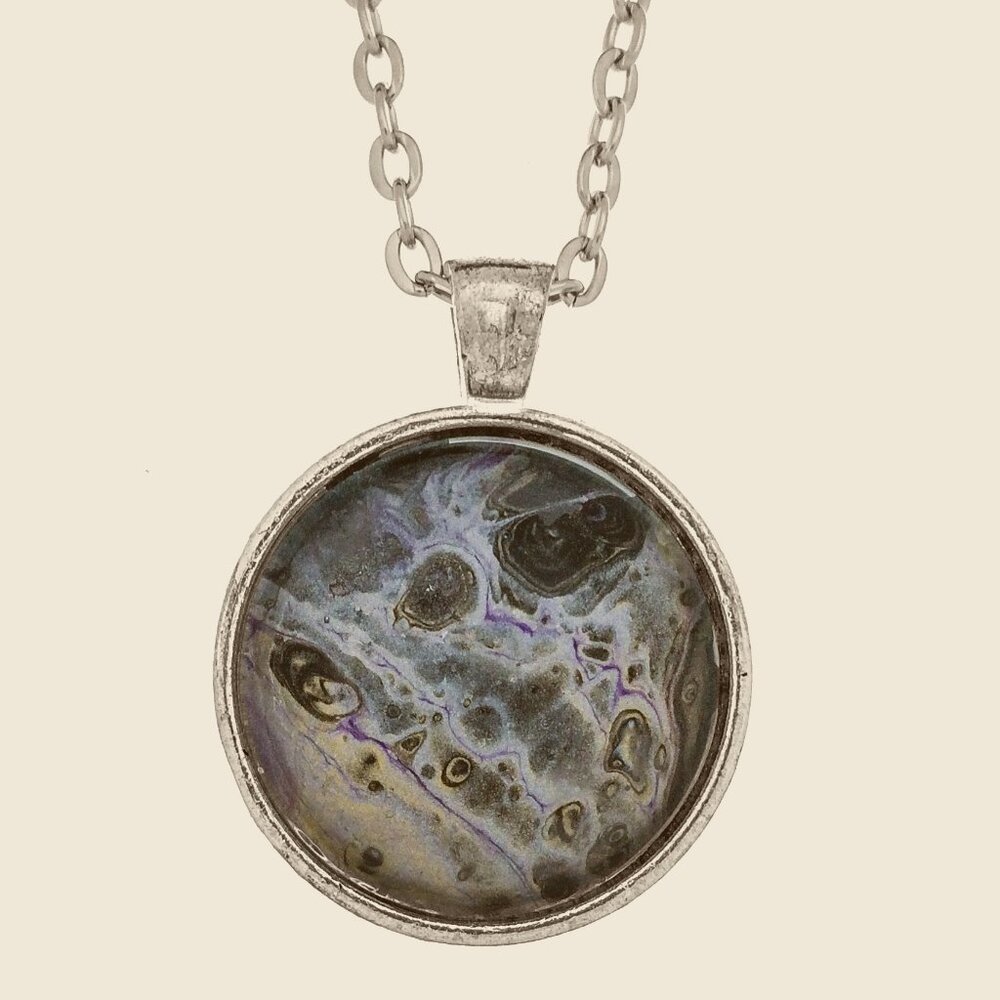 Handmade Silver & Gold Fluid Art Pendant Necklace